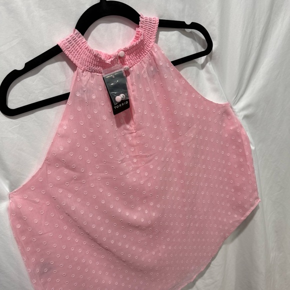 Torrid Pink Chiffon Clip Dot Halter Neck Tank 1X Blouse Girly Preppy Barbiecore - Picture 9 of 16